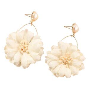 Women’s Petals & Pearl Dangle Dangle Fashion Earrings, White Cream Ivory Gold